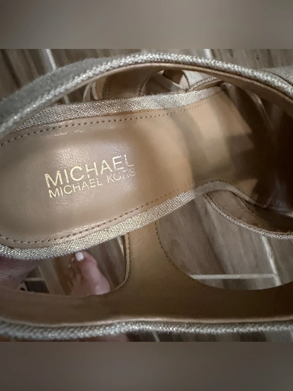 MICHAEL Michael Kors | Gold Linen Espadrille Wedge Sandals | 6.5